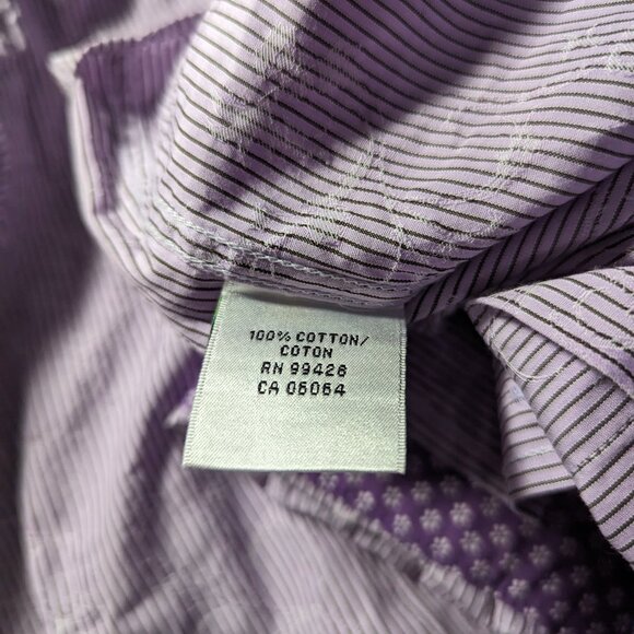 Bugatchi Embroidered Flip Cuff Shirt Mens Medium Purple Striped Button Up - Picture 3 of 6